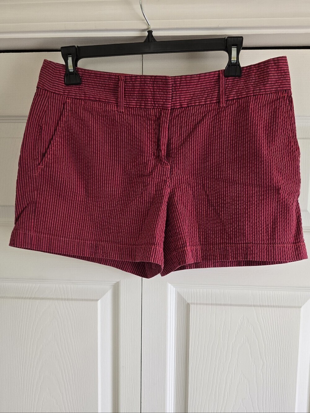 Loft Red Striped Cotton Chino Textured Shorts